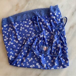 Izod Blue Floral Lace Trim nightgown size M